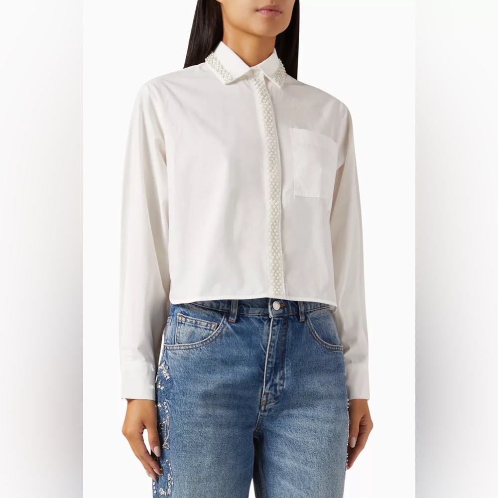 NWOT MAJE Bead-embellished Cropped Shirt in Cotton